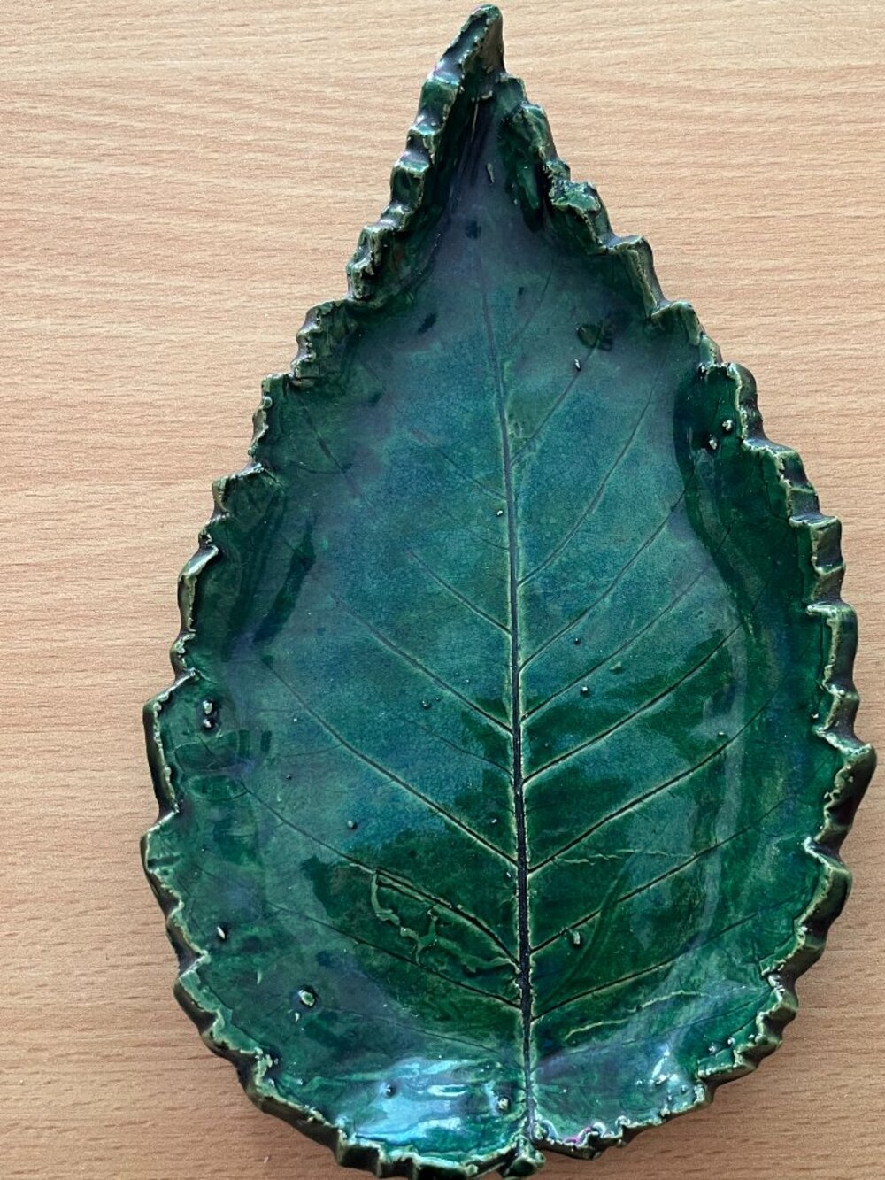 Vintage handmade ceramic green leaf candy nut dish plate decor